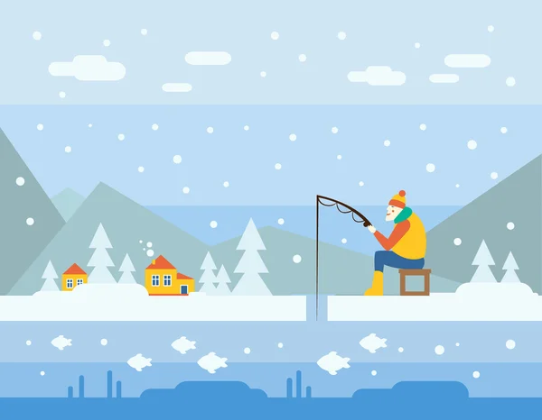 Winter Fishing. Vector Illustration — Stock Illustration Winter Fishing. Vector Illustration Vector Graphics