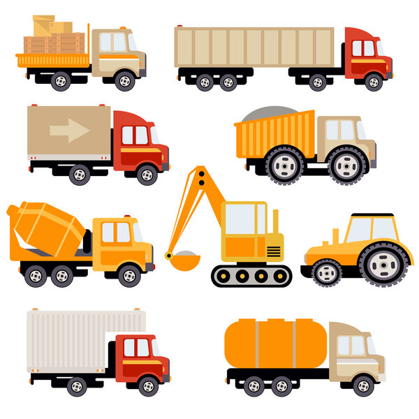 Work Trucks Flat Vector Set