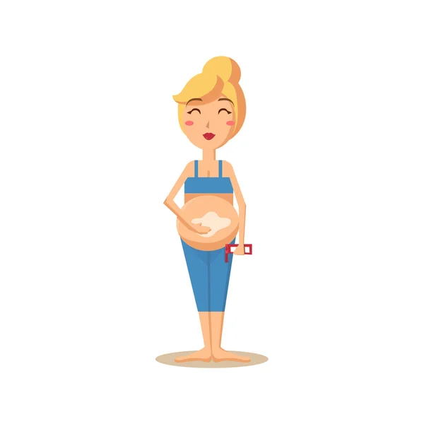 Pregnant Woman Smearing her Belly. — Stock Vector