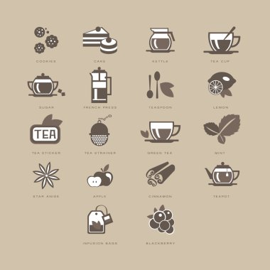 Çay ve baharat düz Icon Set
