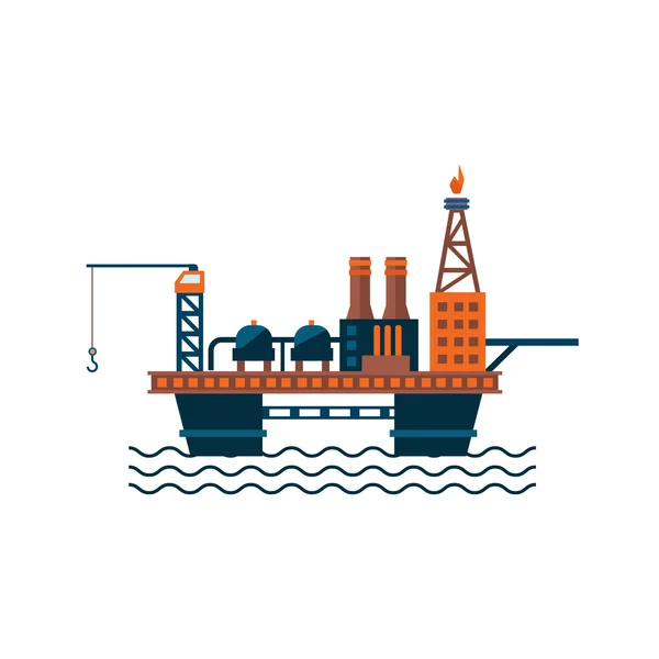 Plataforma de la fábrica de petróleo sobre el agua. Ilustración vectorial — Vector de stock