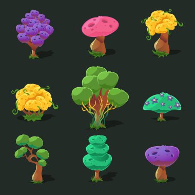 Ağaçlar karikatür, set vektör