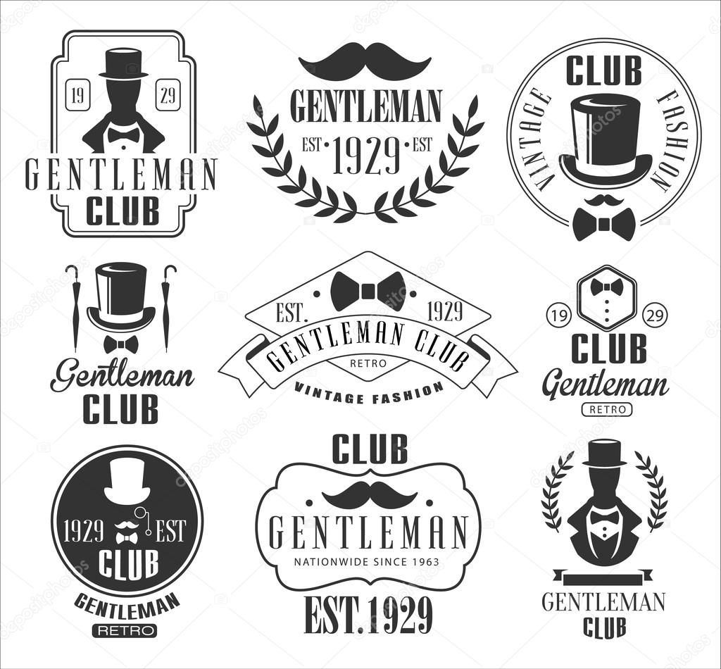 Vintage Gentlemen Club Emblems, Icons and Badges. Vector Illustration Set