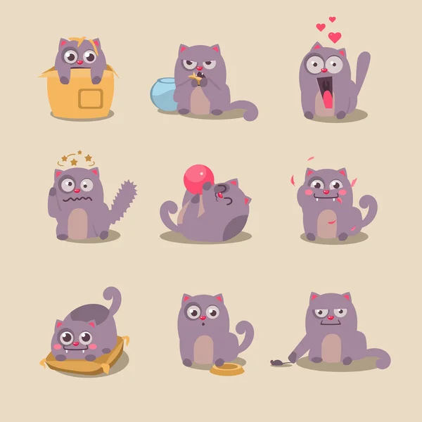 Zestaw cute koty kreskówki — Wektor stockowy