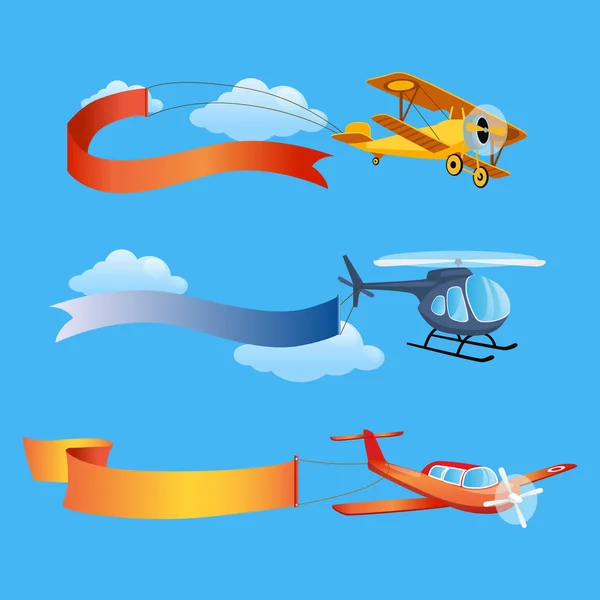 Aviones vuelan con banners largos — Vector de stock