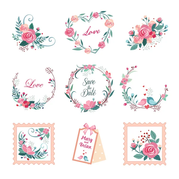 Ilustraciones florales vintage para tarjetas — Vector de stock