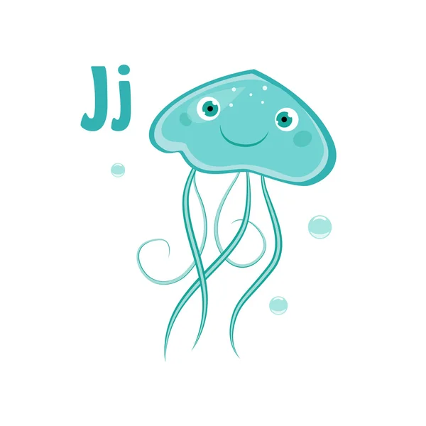 Jellyfish. Funny Alphabet — Stock Vector