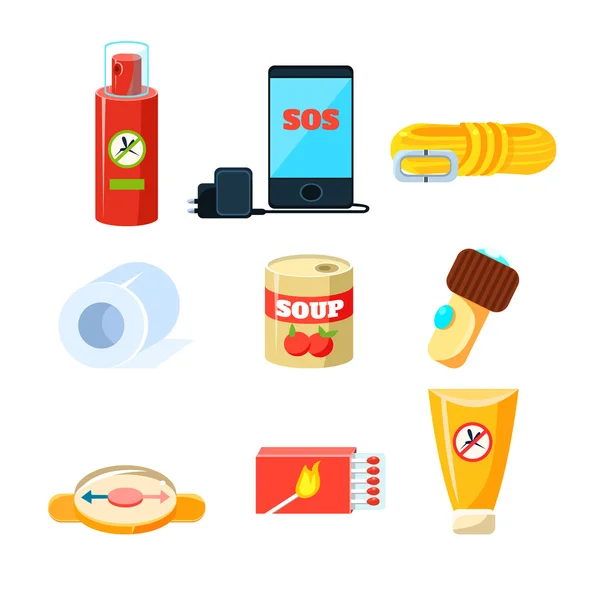 Survival emergency kit for evacuation — Stock Illustration Survival emergency kit for evacuation Royalty Free Stock Illustrations
