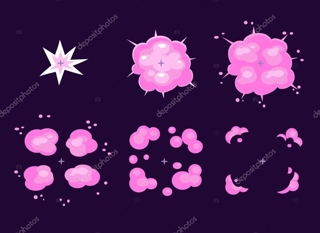 Explosion, Cartoon Explode effect animation. Cartoon explosion frames Vector Illustration