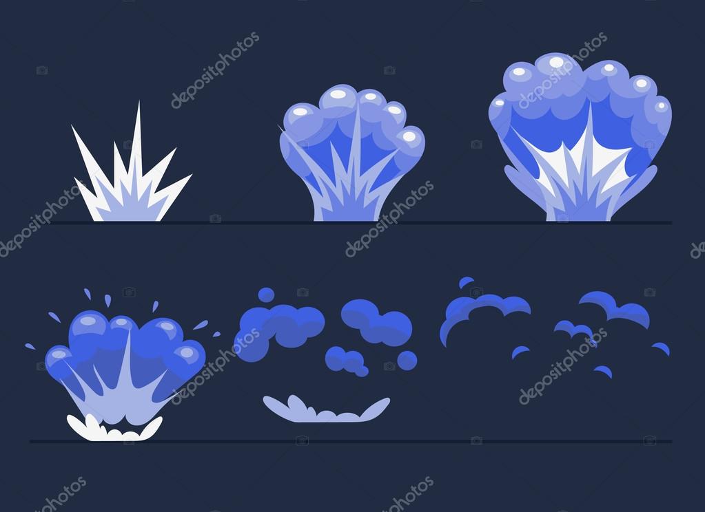 Explosion, Cartoon Explode effect animation. Cartoon explosion frames Vector Illustration