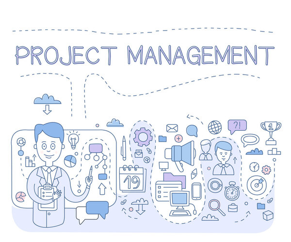 Doodle style concept of project management.