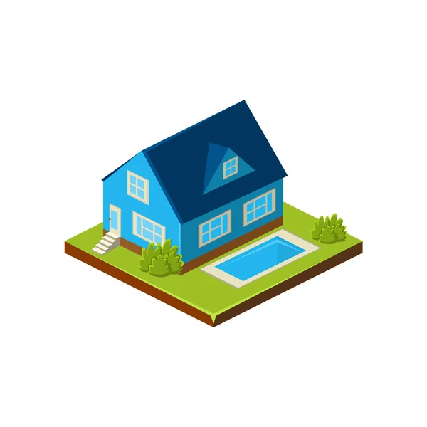 Isometrisk ikon som representerar modernt hus med bakgård — Stock vektor