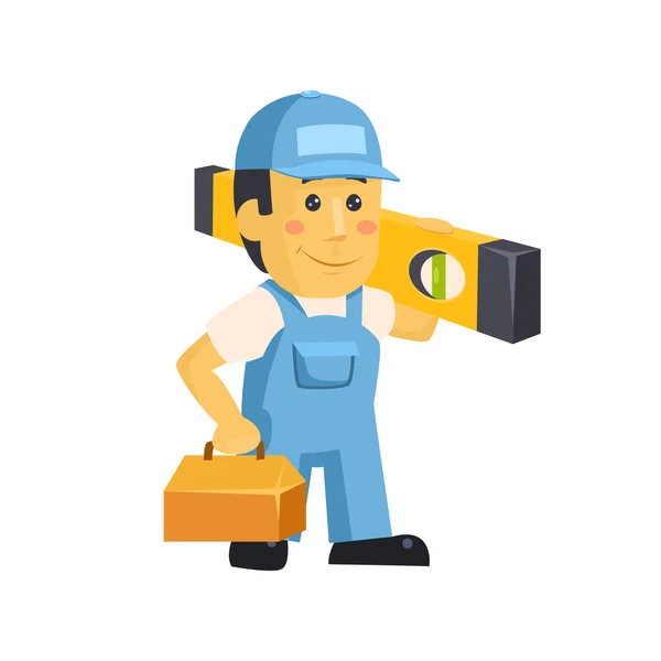 Amistoso constructor trabajador hombre con herramientas — Vector de stock