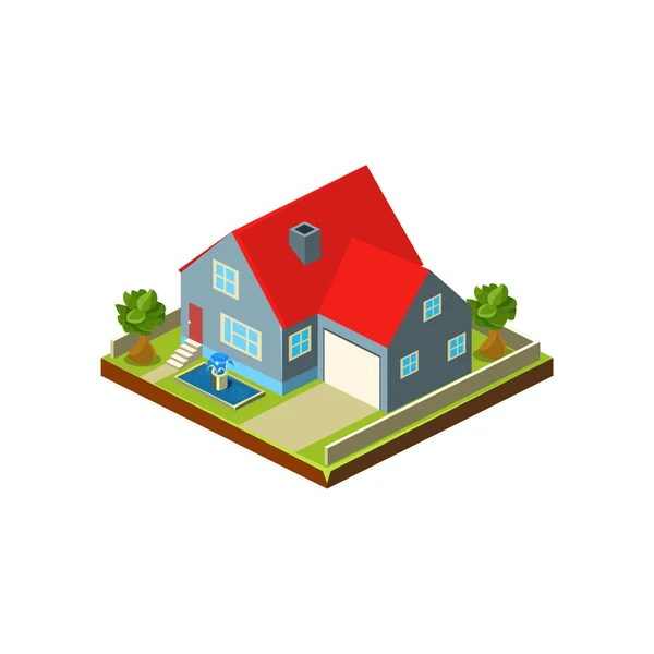 Icono isométrico que representa la casa moderna con patio trasero — Vector de stock