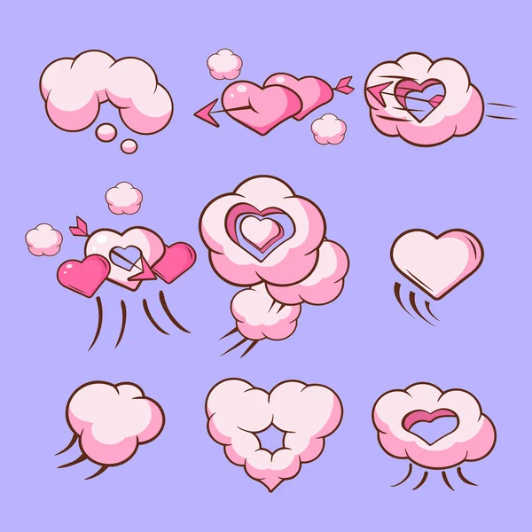 Nube amor corazones elementos cómicos para el Día de San Valentín Vector ilustración — Vector de stock