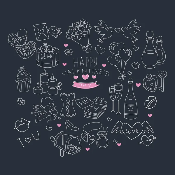 Eps10 ベクトルの黒板のロマンチックな漫画のシンボル キューピッド お菓子 猫 鳥や他の人とコンセプトが大好き ストックベクター C Smilewithjul