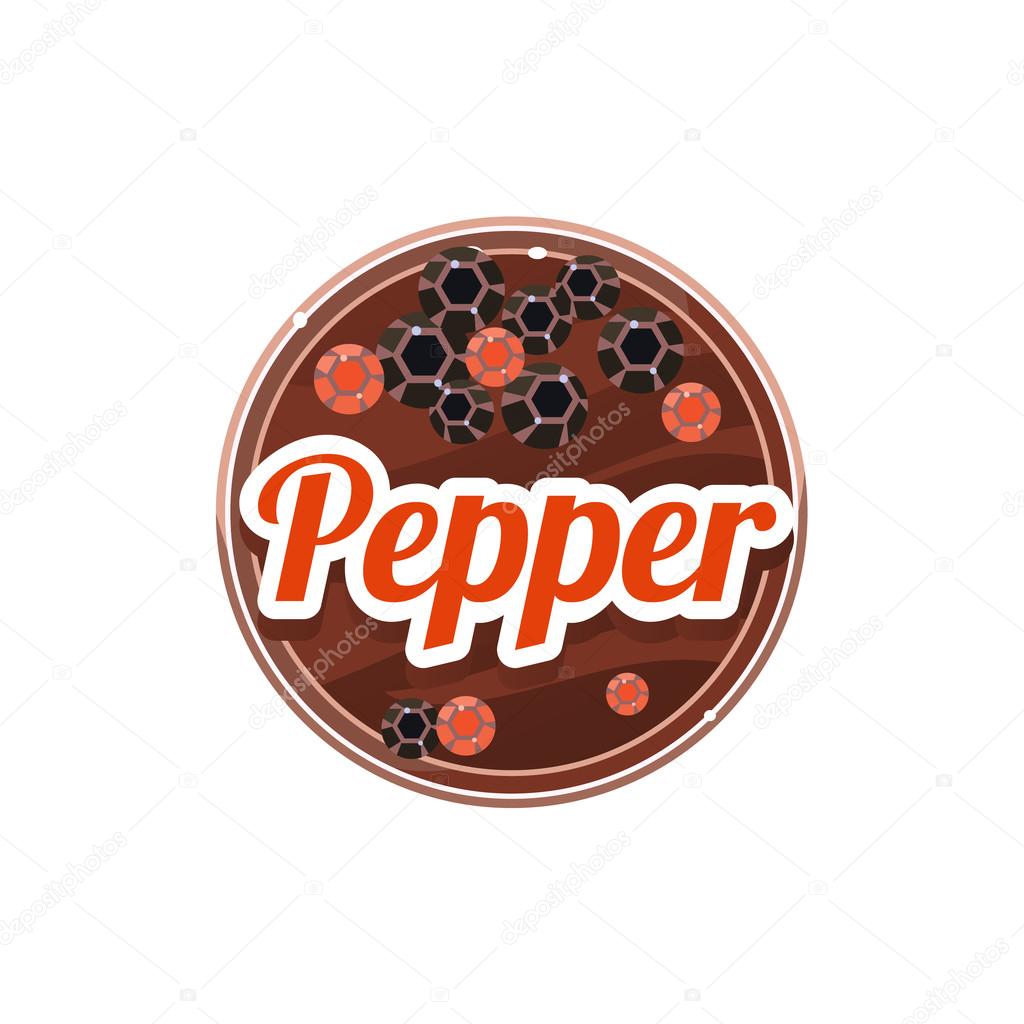 Pepper Spice. Decorative Vector Illustration. Stickers with wooden texture and names of spices