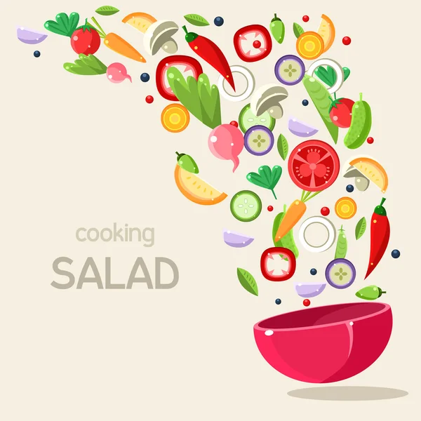 Salata yemek. Vektör çizim