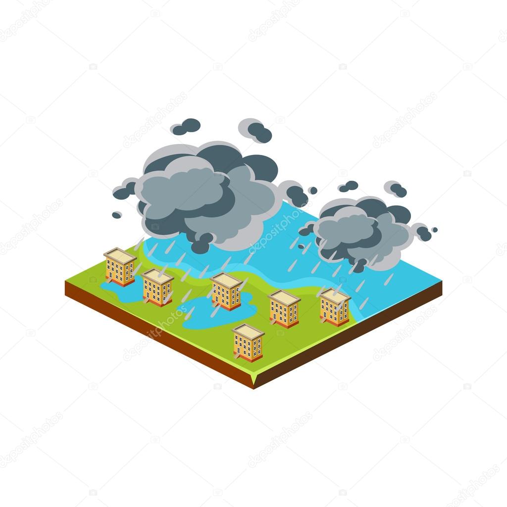 Flood in City. Natural Disaster Icon.