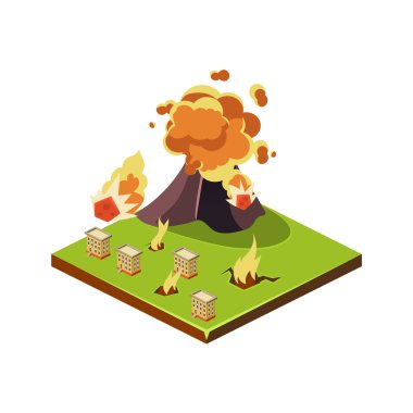 Volkan Erüpsiyonu tehlike. Doğal afet simgesi. Vektör çizim