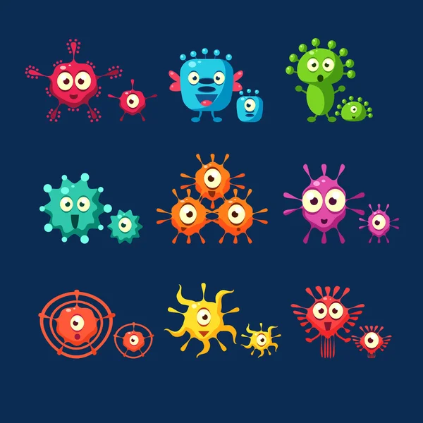 Söta Germ. Set, bakterier, Virus, mikroorganismer, patogener — Stock vektor