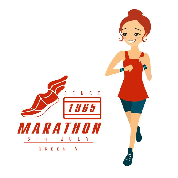Marathon Running Woman Cartoon Illustration — Stock Vector