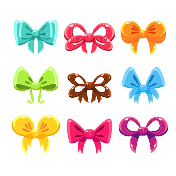 Cute Colorful Bows Set, Vector Illustration Set — Stock Vector
