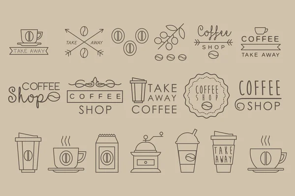 Kahve ayarlayın. Doğrusal vektör çizim — Stok Vektör