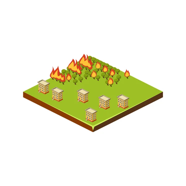 Ogień w lesie. Ikona klęski żywiołowej. Ilustracja wektorowa — Wektor stockowy