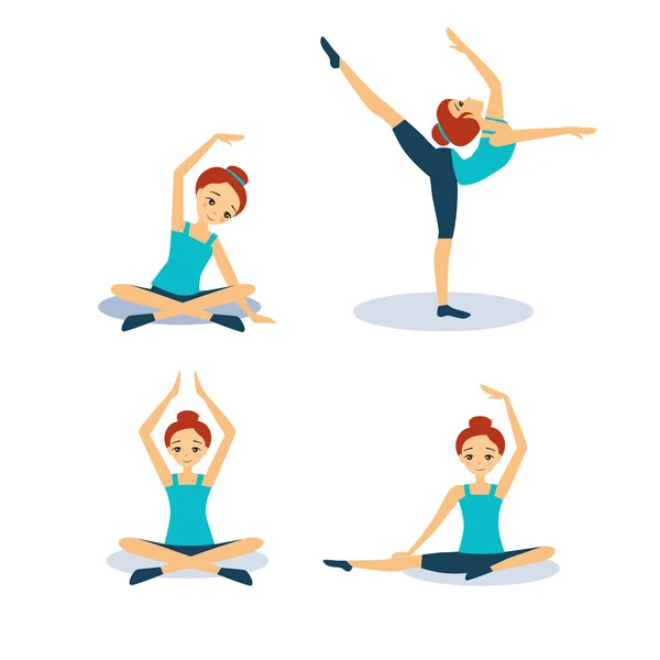Mujer practicando yoga. Conjunto de ilustración vectorial — Vector de stock