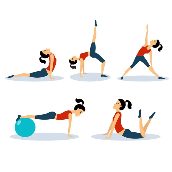 Fitness Women Workouts Set. Conjunto de ilustración vectorial — Vector de stock