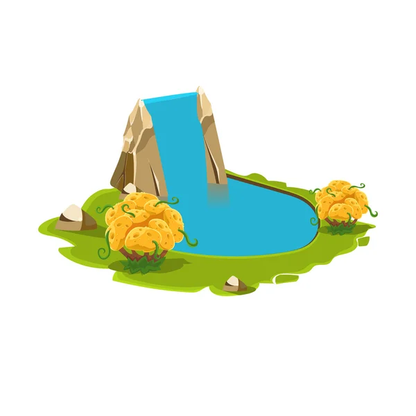 Ön med en sjö och vattenfall. — Stock vektor