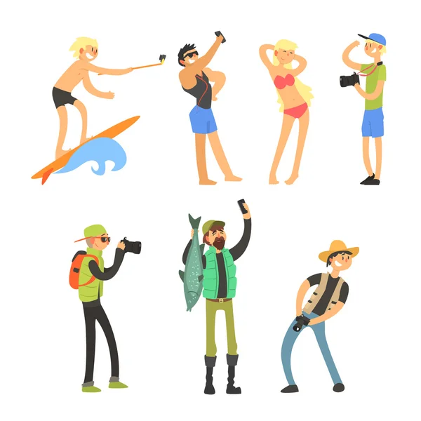 Creative People Taking Photos. — Stock Vector