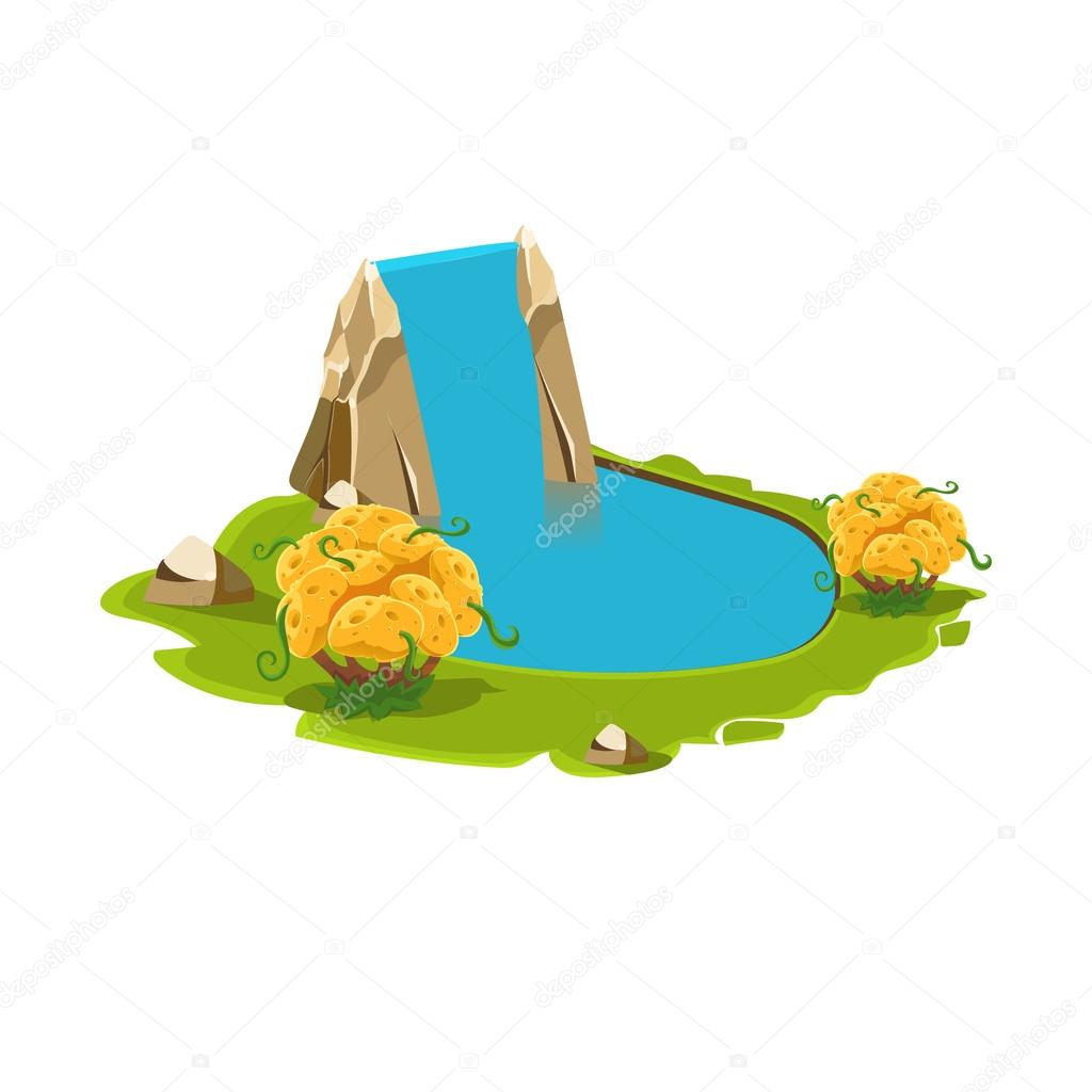 Island with a Lake and Waterfall.