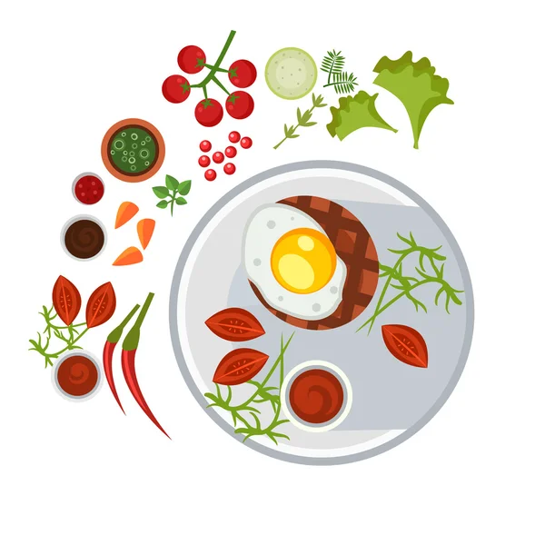 Bistecca alla griglia con un uovo — Vettoriale Stock