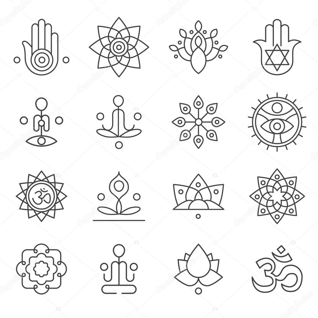 Vector yoga icons and line badges