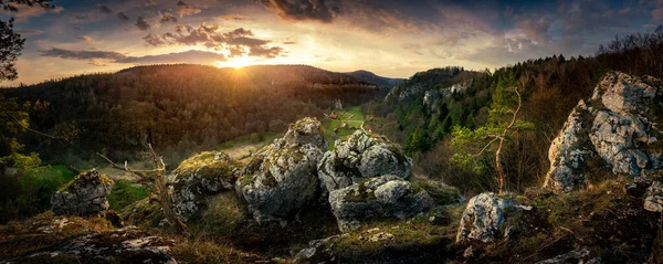 石灰岩のピークからプラドニク渓谷へのパノラマビュー オシュカウスキー国立公園 ポーランド — ストック写真