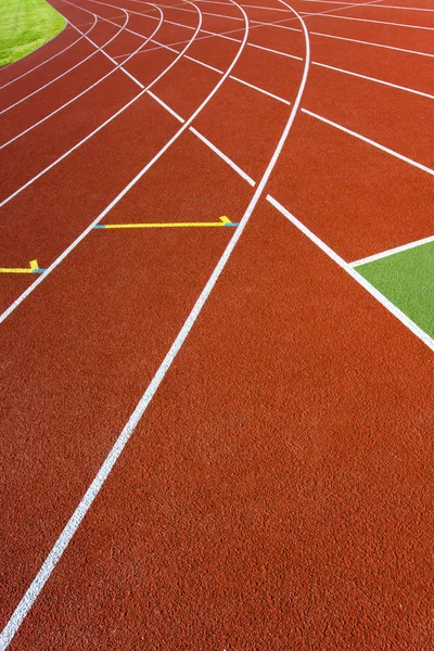 White sprint lines in a sports stadium