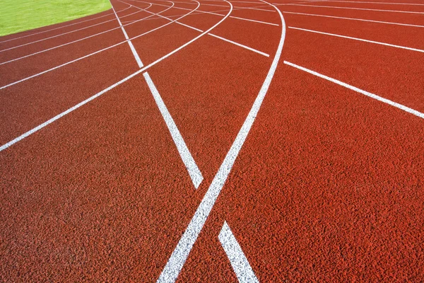 White sprint lines in a sports stadium