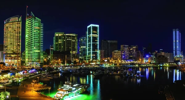 A panoramic photo of Beirut Waterfront at Night