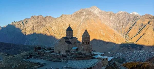 Gergeti Trinity Church is a popular name for Holy Trinity Church near the village of Gergeti in Georgia. The church is situated on the right bank of the river Chkheri, at an elevation of 2170 meters, under Mount Kazbek.