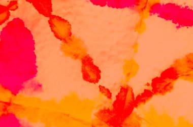 Otantik Fırça Sanatı. Kravat boyası. Sarı Mercan Kirli Sanat Arkaplanı. El yapımı Dirty Art. Aquarelle dokusu. Islak Sanat Yazıcısı. Pembe kravat boyalı batik. Suluboya Baskı. Fırçalanmış Graffiti.