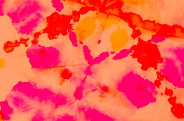 Parlak Kirli Sanat Arkaplanı. El yapımı Dirty Art. Aquarelle dokusu. Banner.Tie Dye Shirt. Turuncu suluboya baskı. Pembe kravat boyası. Suluboya deseni. Otantik Fırça Sanatı.