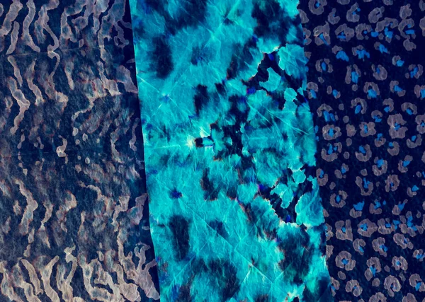 Gebrochene Graffiti Krawattenfärben Patchwork Dunkelblauer Aquarelldruck Türkis Krawatte Dye Batik — Stockfoto