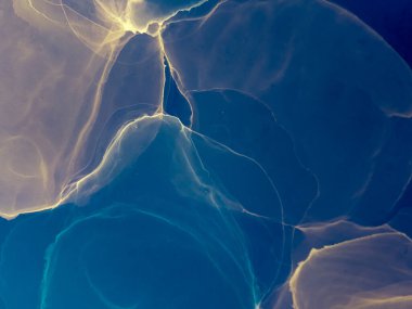 Koyu mavi soyut resim. Soyut arkaplan. Suluboya Baskı. Suluboya doku. Mürekkep Graffiti. Islak Sanat Yazıcısı. Altın Alkol Mürekkebi Sanatı. Banner 'a su sıçrat. Alkol Mürekkebi Gömleği. Çivit