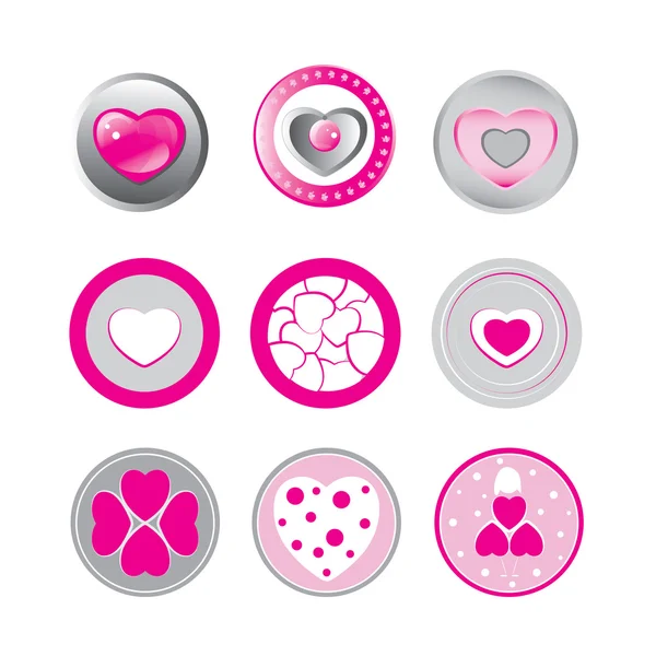 Set of 9 stamps and stickers hearts — Stock Vector