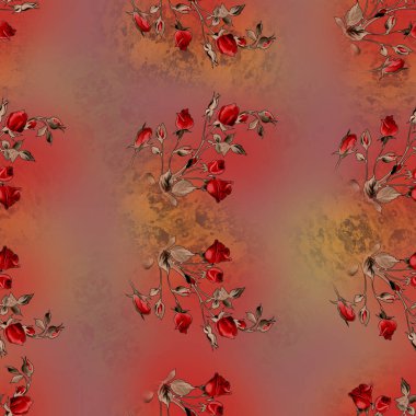 Dijital tekstil sari tasarımı ve çiçekli ve dikişsiz renkli dijital sari.