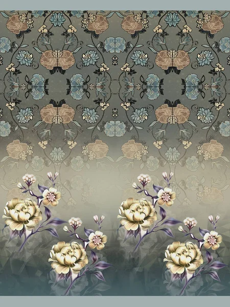 Cyfrowy Projekt Saree Tekstylny Kolorowe Cyfrowe Saree Kwiatami Bez Szwu — Zdjęcie stockowe