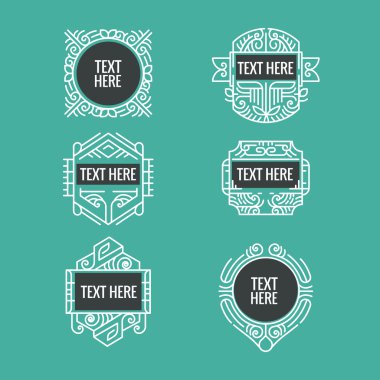 Klasik art deco lüks en az hipster geometrik vintage vektör monogram, çerçeve, sınır, rozet, etiket, kret veya Vintage Insignias, vektör tasarım öğeleri, iş işaretler, kimlik