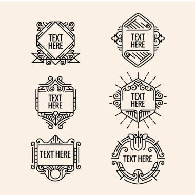 Klasik art deco lüks en az hipster geometrik vintage vektör monogram, çerçeve, sınır, rozet, etiket, kret veya Vintage Insignias, vektör tasarım öğeleri, iş işaretler, kimlik